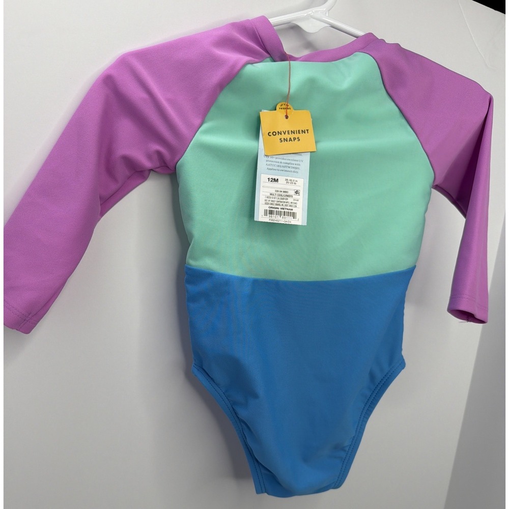 NWT Cat & Jack Girls' Long Sleeve Half Zip One Piece Swimsuit Size 12 Month - Picture 10 of 11